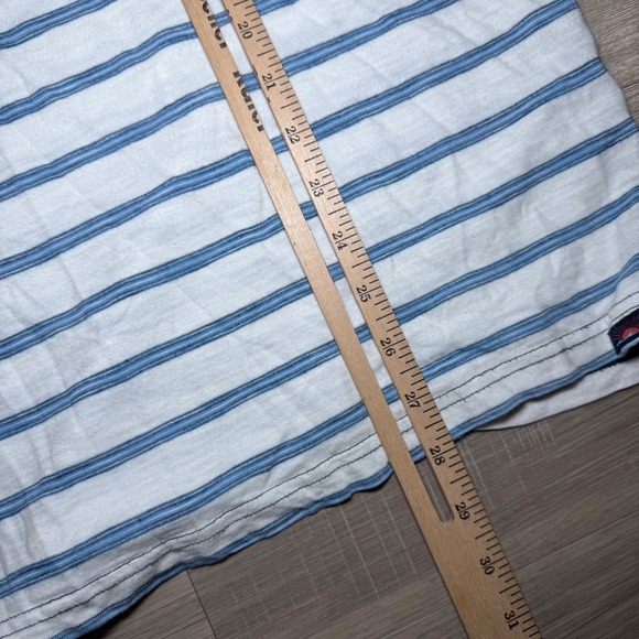 Faherty Brand Indigo Dyed Striped Short Sleeve Polo Casual Shirt Pocket Size L - Picture 9 of 9